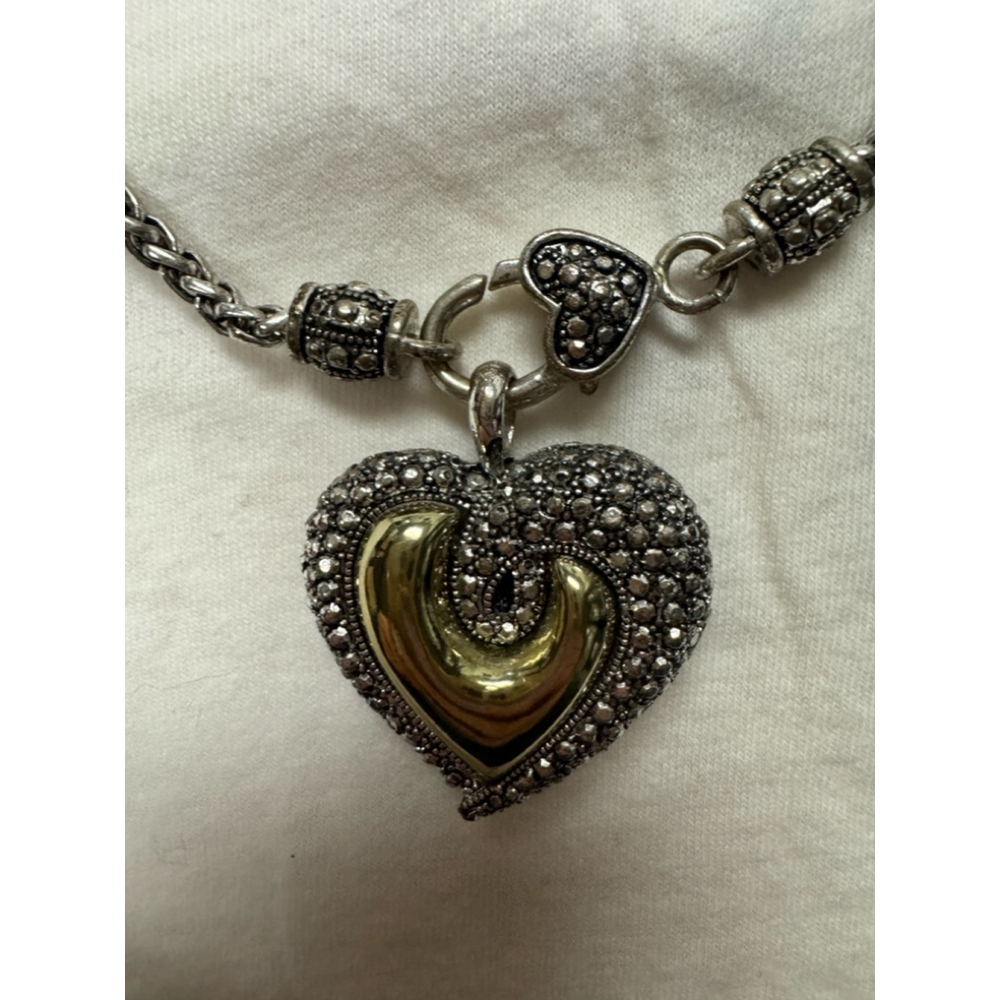 Vintage Judith Jack Sterling Silver Marcasite Heart Pendant Necklace Designer